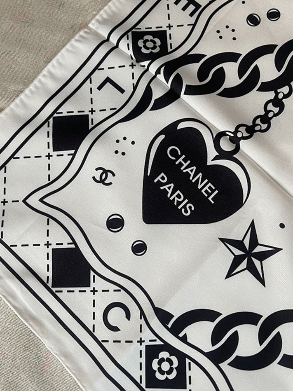 Chanel Classic CC Logo Print Silk Scarf 90cm - Picture 8 of 11